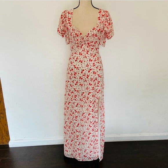 Lulus White + Red Floral Puff Sleeve Maxi Dress - Picture 3 of 6